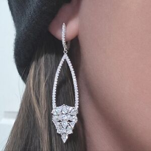Silver Crystal Teardrop Dangle Earrings - Elegant Woman Jewelry